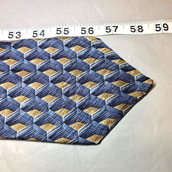 Croft & Barrow 💯 Silk Designer Necktie 58" x 4" Blue/Gold Herringbone Luxury - Picture 9 of 9